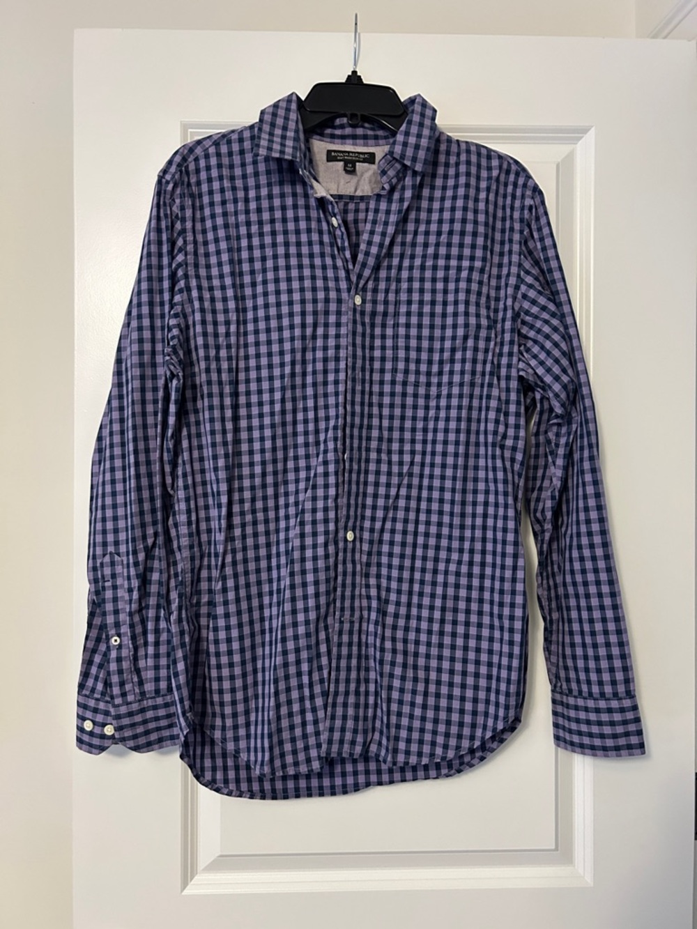 Banana Republic Men’s Blue and Purple Gingham Button-Down Shirt